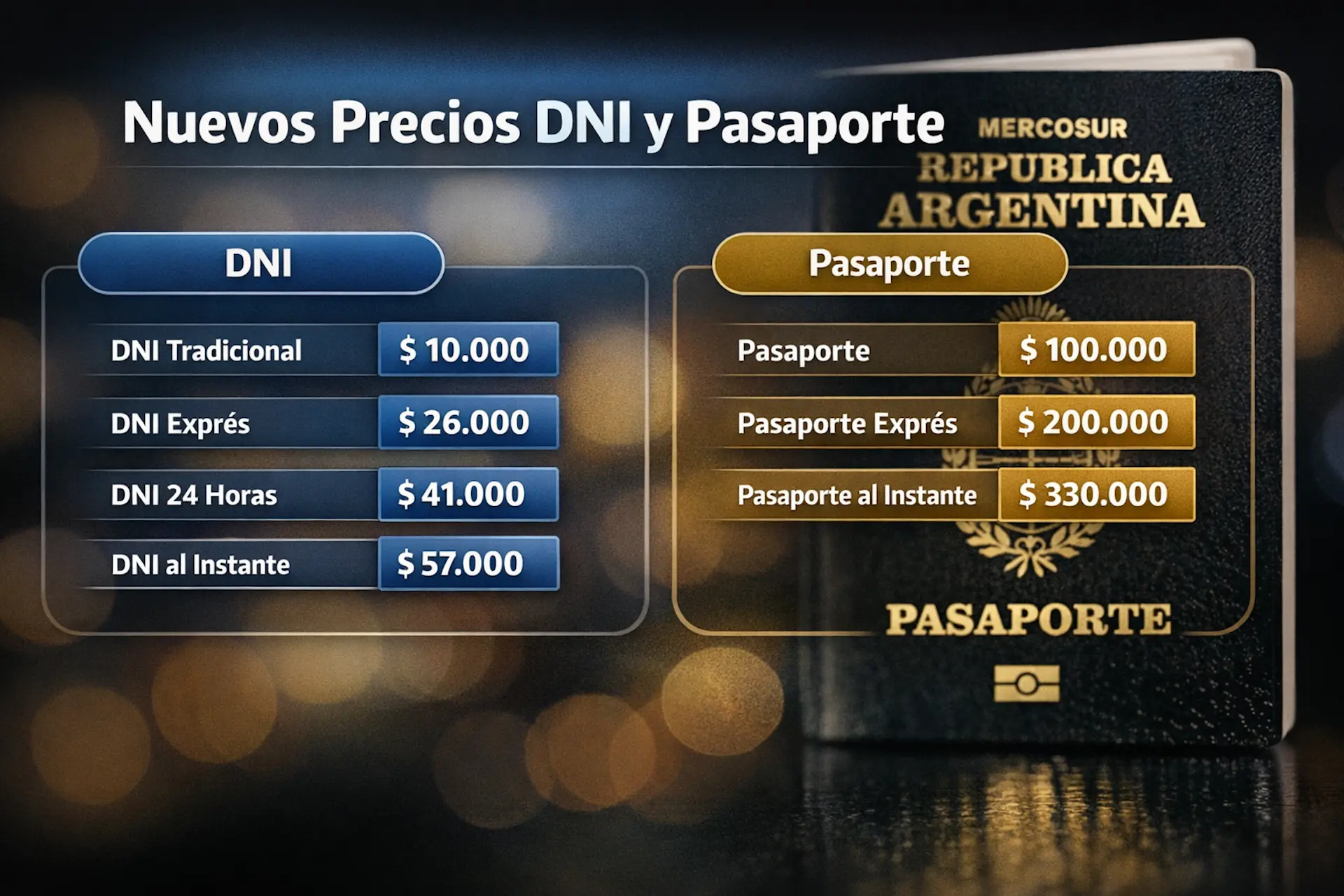 Cuáles son los nuevos precios del DNI y pasaporte argentino