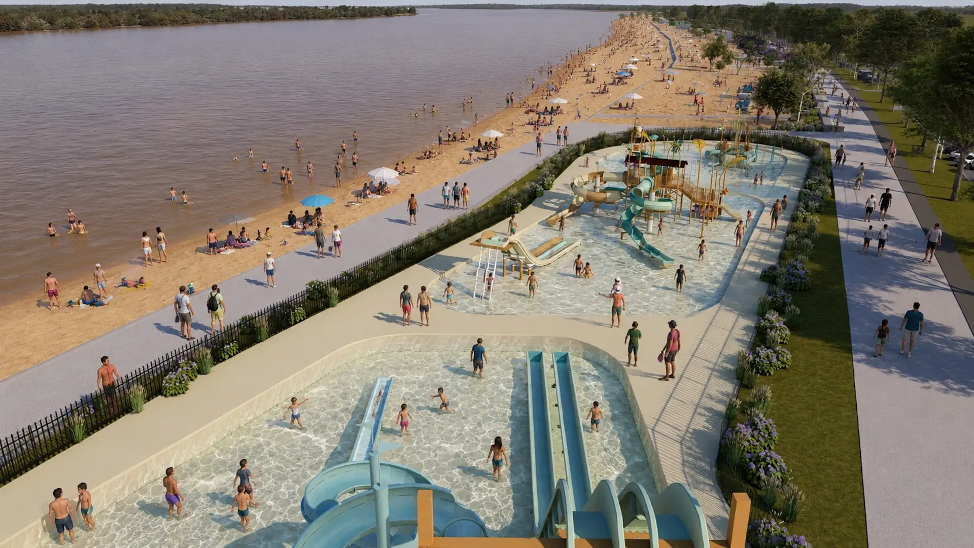 Así quedará la nueva Costa Norte de Rosario: parque acuático y más playas
